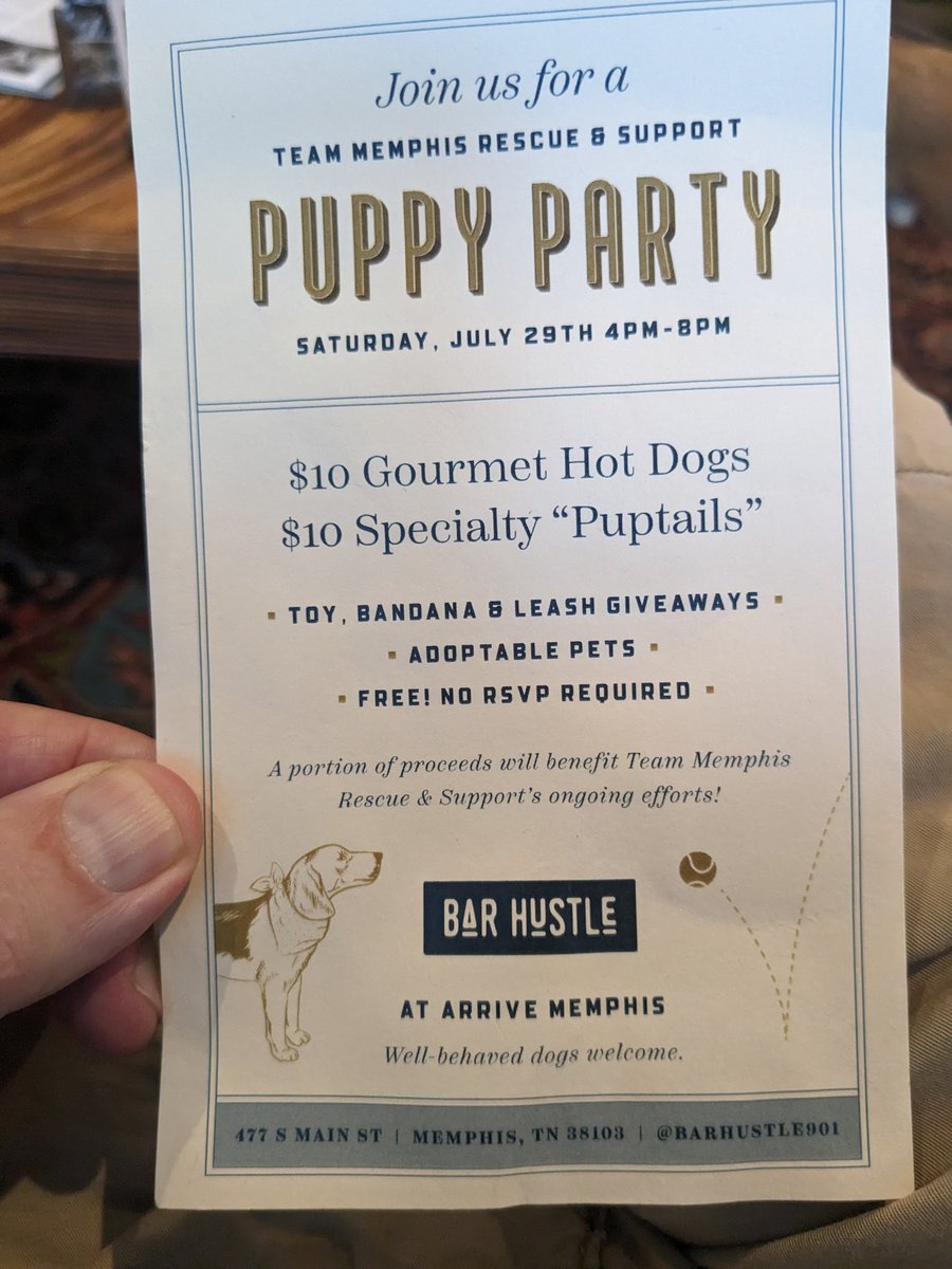 GatesofMemphis's tweet photo. Happening now! a TEAM MEMPHIS RESCUE &amp; SUPPORT PUPPY PARTY

SATURDAY, JULY 29TH 4PM-8PM
BAR HUSTLE
AT ARRIVE MEMPHIS https://t.co/yFg6v4rwRn