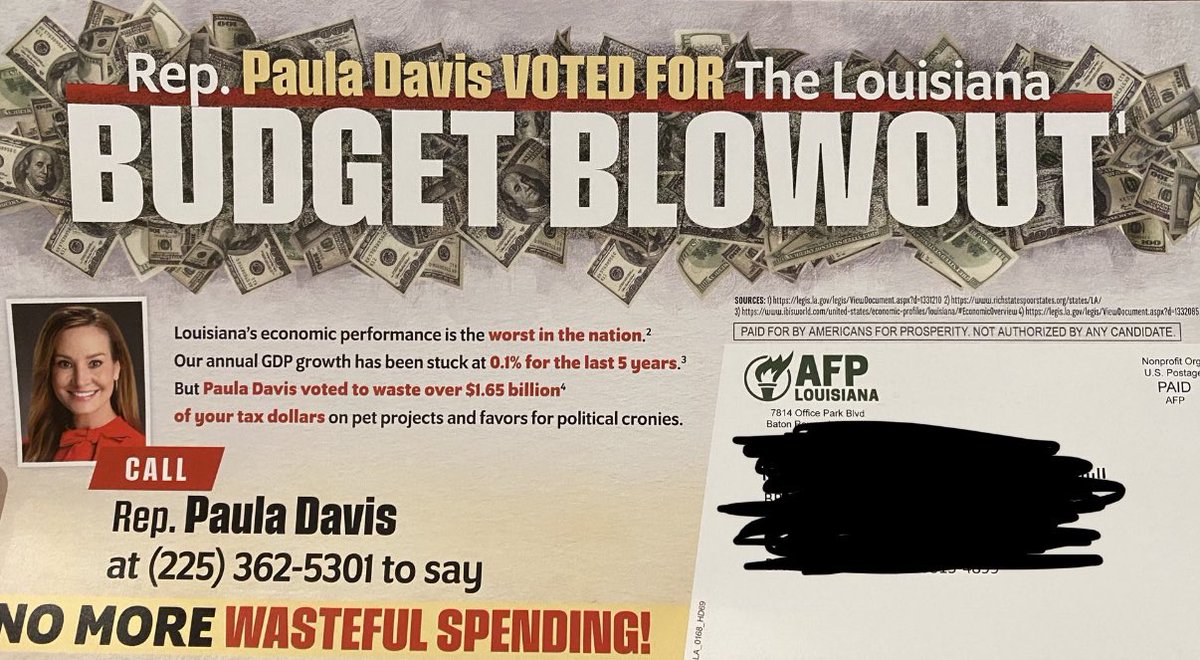 LaPoliticsNow's tweet image. POSTAL POLITICS: Certain #LaLege members were greeted today with hit pieces from @AFPLouisiana. The mail focuses on lawmakers who supported the #lagov surplus spending &amp;amp; opposed a #laed package. This is an early preview of the fall’s election action. Stay tuned for more in