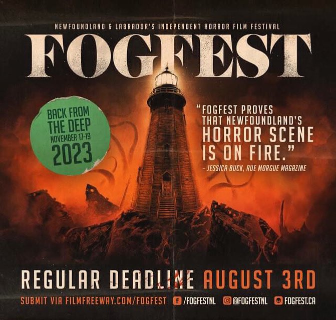 Spooky is coming to shore. Our REGULAR DEADLINE IS 5 DAYS AWAY! #Filmmakers - submit your shorts, animations, music videos and feature films via filmfreeway.com/fogfest before August 3rd! 🦑🎬🌊 

#horrorfam #indiehorror #filmfestival #fogfest