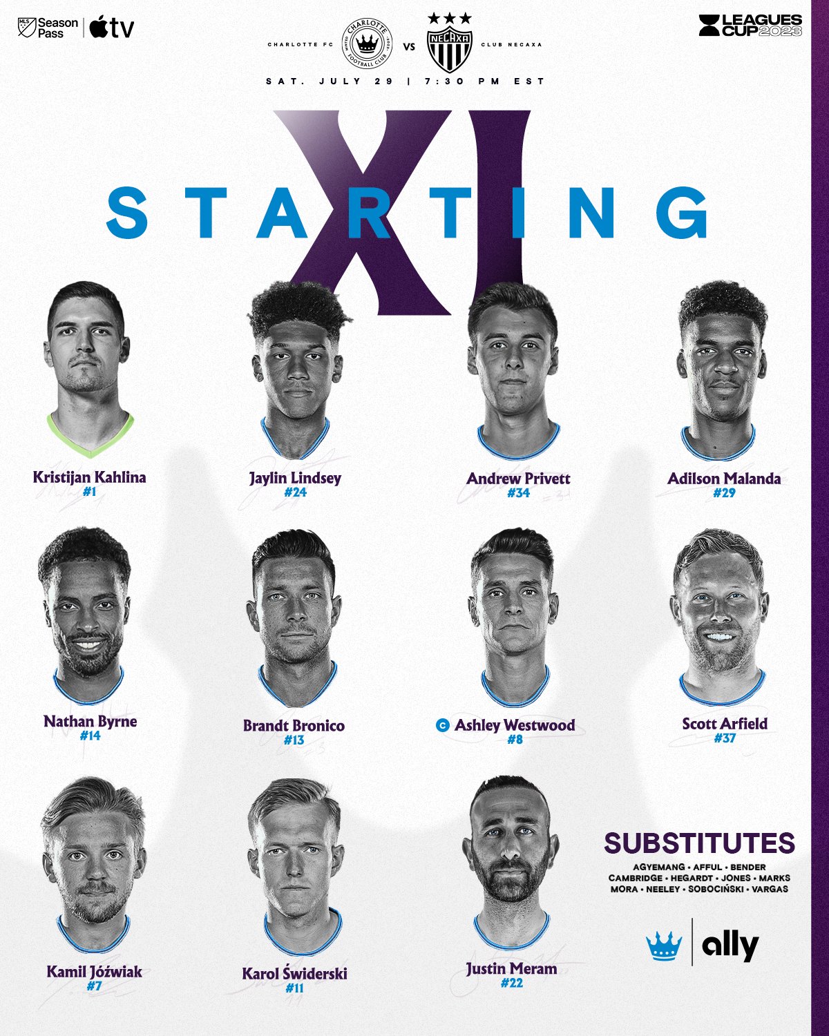 Starting XI, Charlotte FC vs Club Necaxa