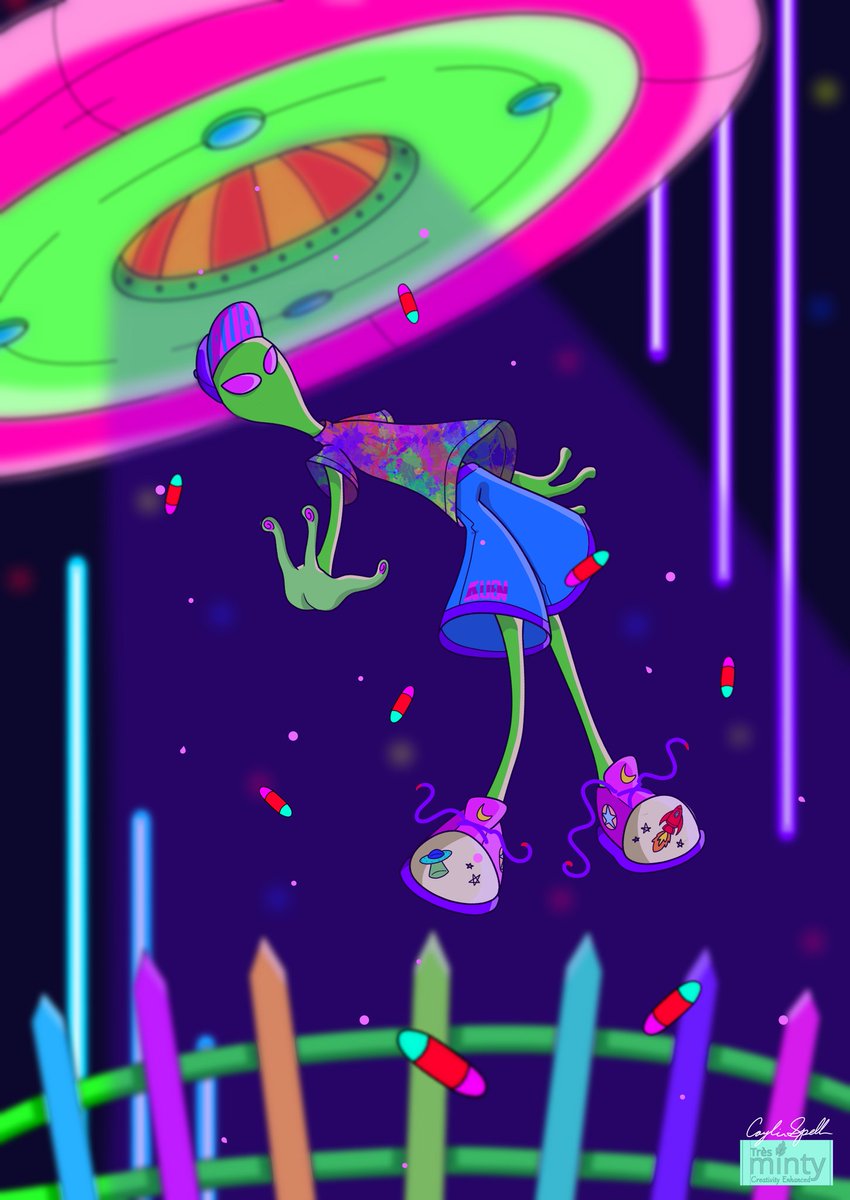 tresminty's tweet photo. 🌱 Finished this early this morning!

⚠️TW: Drugs⚠️

#tresminty #drugs #alien #abduction #supernatural #psychedelic #mushrooms #space #colorful #pills #shoes #hat #aliens #ufo #et #art #artist #draw #drawing #commission #commissions #commissionsopen #smoke #night #pink https://t.co/LIilJCMZtl