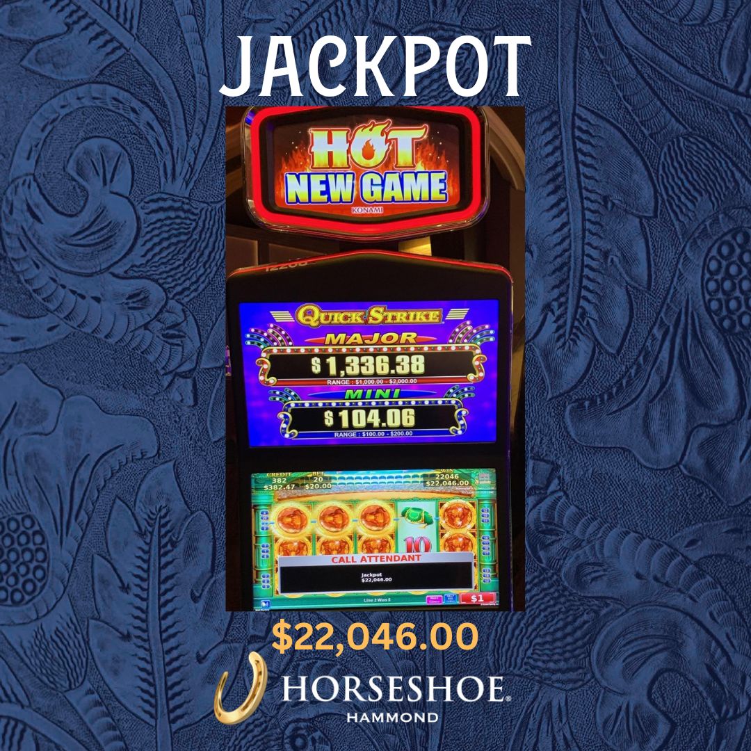 HorseshoeHammnd's tweet image. HUGE WIN ALERT!!  This lucky Caesars Rewards Member took a $20 spin and hit a $22,046.00 #JACKPOT during a bonus on #QUICKSTRIKE! Congratulations!

Know When To Stop Before You Start.® Gambling Problem? Call 1-800-9-WITH-IT. ©2023, Caesars License Company, LLC. 
#horseshoehammond