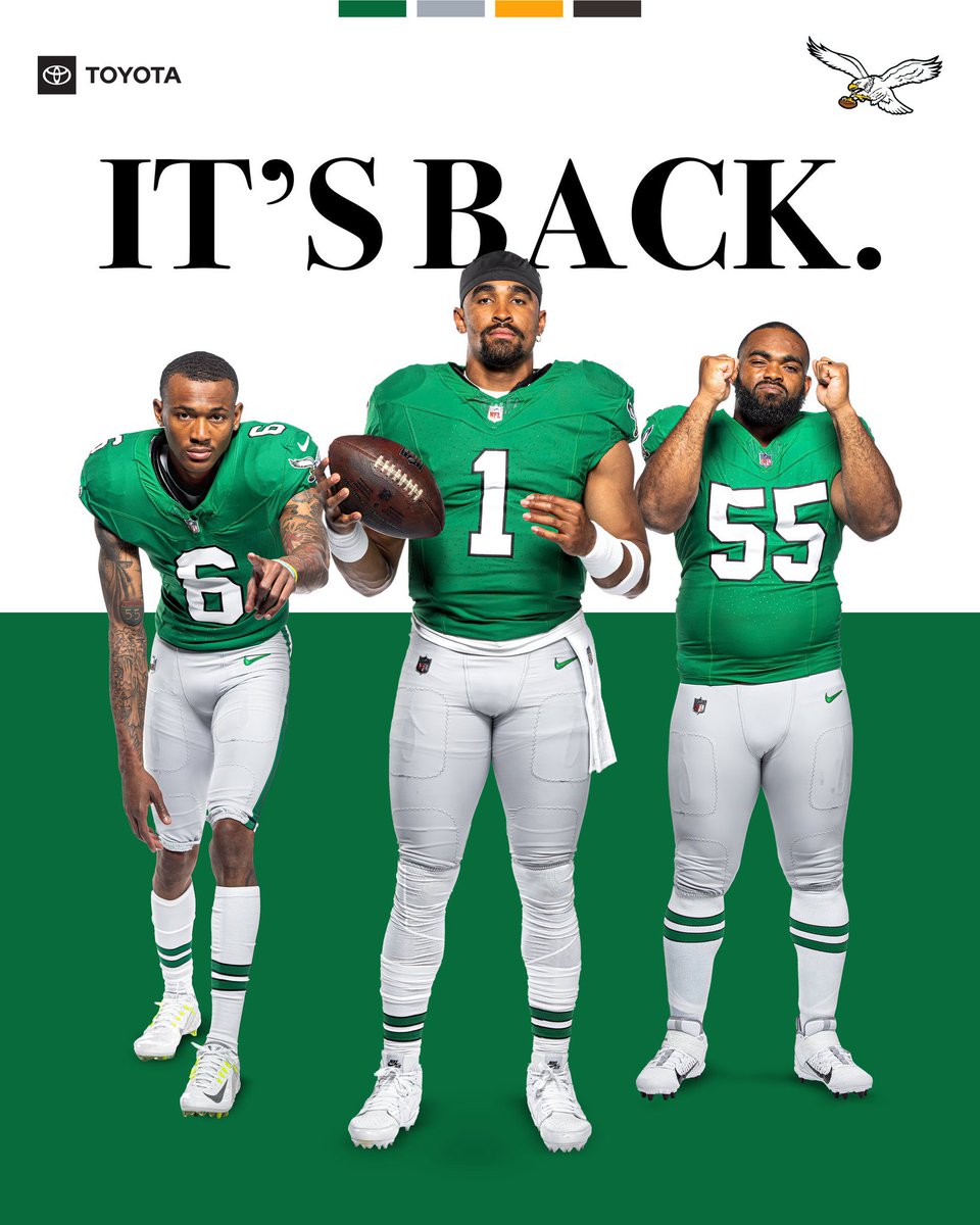 The Eagles Kelly Green jerseys are BACK

(📸 <a href="/Eagles/">Philadelphia Eagles</a>)