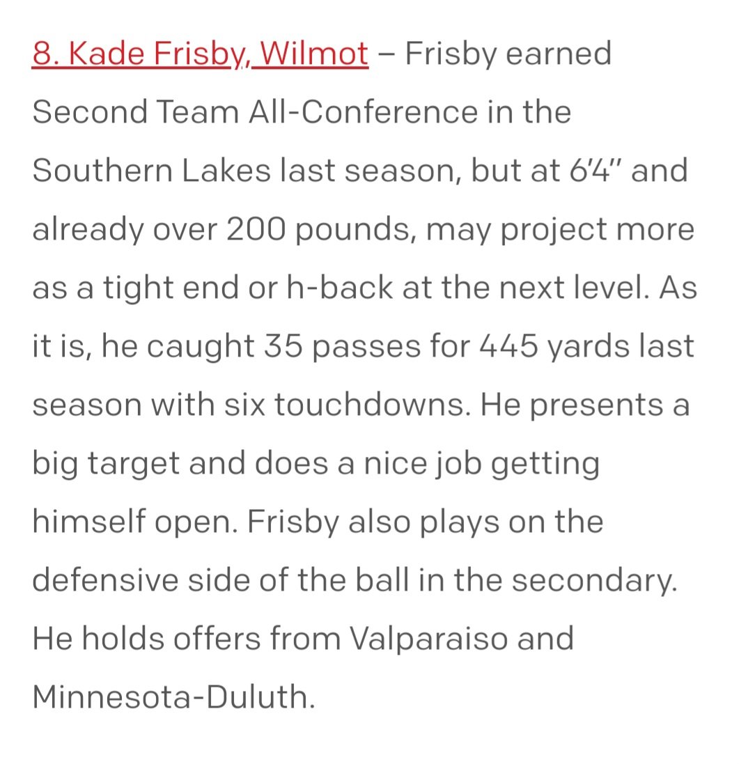 Big things ahead for this kid.  #8 ranked senior TE ranked by <a href="/wissportsnet/">WisSports.net</a> <a href="/FrisbyKade/">Kade Frisby</a>