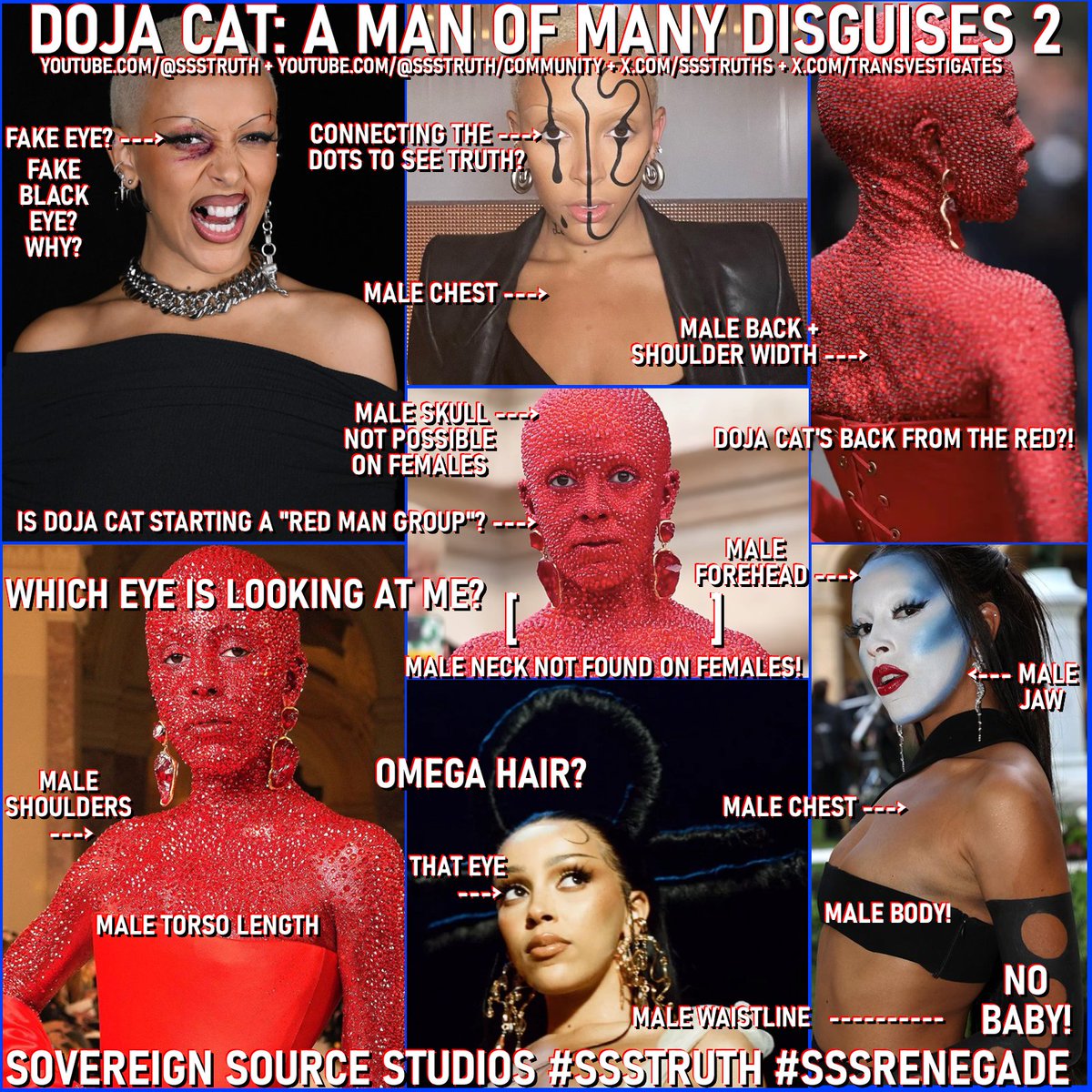 ssstruths's tweet photo. FINALE! https://t.co/Ilfs6CxKrw + seeing RED with Doja Cat: A MAN of MANY DISGUISES 2 A Crimson Cat Man or did the Blue Man Group just turn "beat" RED?! Letting resistance get to your head with that Omega man hair #DojaCat? #transvestigation #dojacatisoverparty #tiktok #truthbomb https://t.co/TgYqG1JmoU