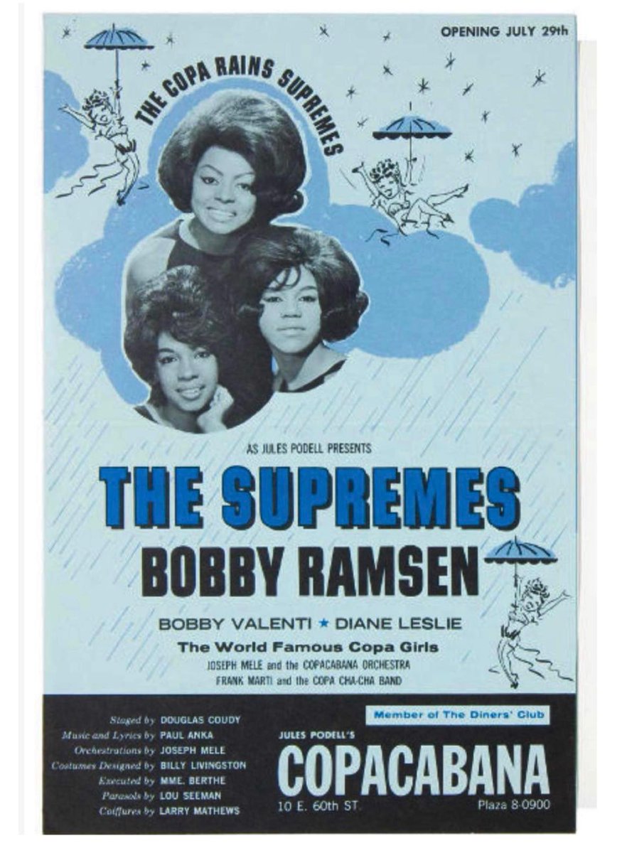 Today in 1965, #TheSupremes began their 1st engagement at the Copa.

'We were just a rhythm & blues company & for me to get  them to the Copa was history making - was all the things I wanted to do. The Supremes & I had done it. My star #DianaRoss had come through.' - #BerryGordy