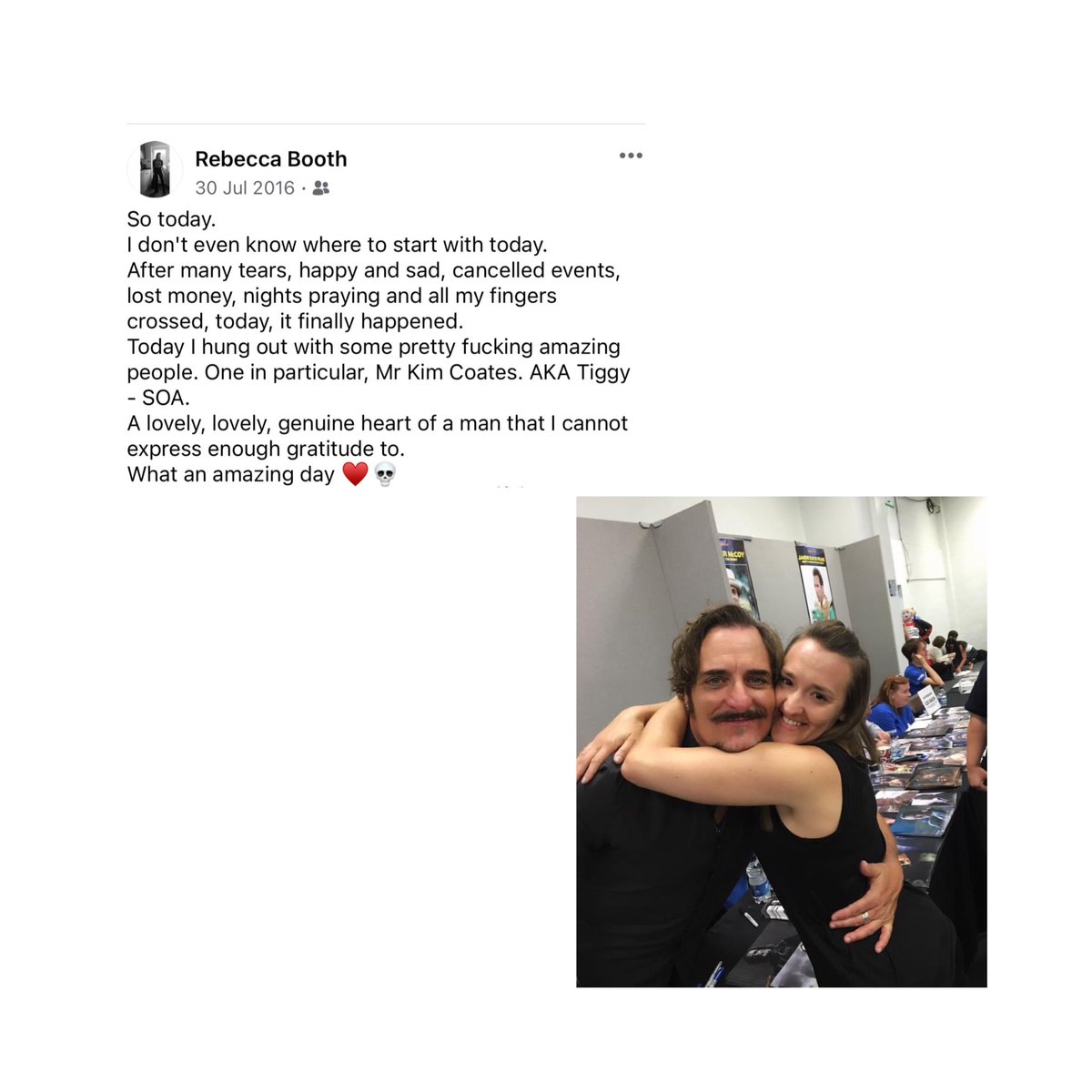 Facebook memories <a href="/KimFCoates/">Kim Coates</a> 
I can only apologise that you have had to put up with me for so long, but know this, you are the bestest, the best, and the absolute best. 
See you soon, Becs xo