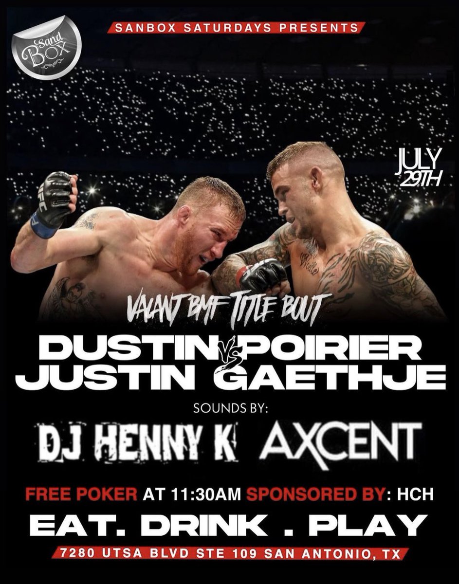Come watch the fights with us and then we party at <a href="/sandbox_satx/">Sandbox</a> ! Me and they homie <a href="/DJHennyK/">Henny Kenny⚜️</a> got you all night 🔥🔥🔥 NO COVER ALL NIGHT