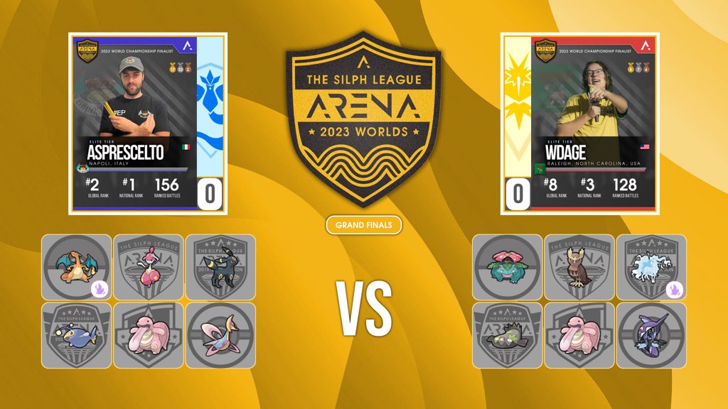 ¡El momento que esperábamos ha llegado! 🏆 ¡Es la Gran Final del último Campeonato Mundial de Silph Arena! ¡Presencia el enfrentamiento definitivo entre <a href="/ASprescelto/">ASprescelto 🔜 Hawaii</a> y <a href="/WdagePoGo/">Andrew</a>!

¿Quién se coronará como el campeón supremo? ¡Descúbrelo EN VIVO en twitch.tv/silpharena!