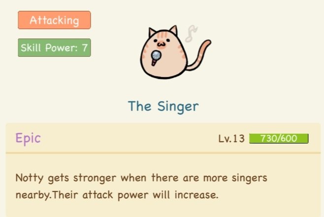 #notty, the singer is one of my favorite #NFT cat in #riseofcats #PlayToEarnGame. Fill the boxes with the choir and you have a very strong attacking team! Plus, they're very effective against the #stormie monsters 😝 Sing on! #catecoin #catpay #catevsdoge #NFTGame #cryptocurrency