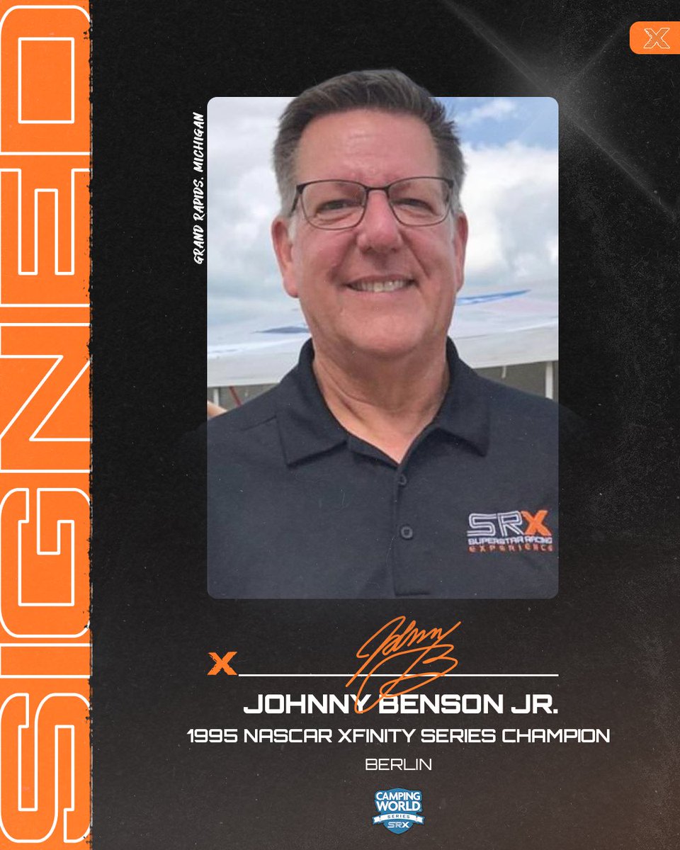 SRXracing's tweet photo. NEWS: Michigan native Johnny Benson Jr. joins the #CampingWorldSRX Series and Thursday Night Thunder for @BerlinRaceway .

Full Release: https://t.co/svpkZAvDaS https://t.co/IVCFADkzlN