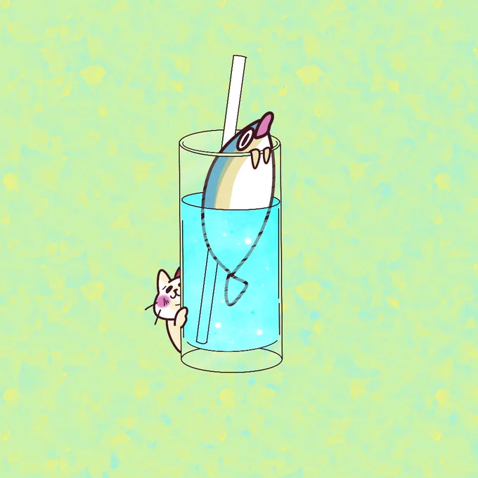 今日も暑いですね! 飲み過ぎてませんか?  ブリソーダはいかがですか! 爽やかな魚の香り!  #イラスト
