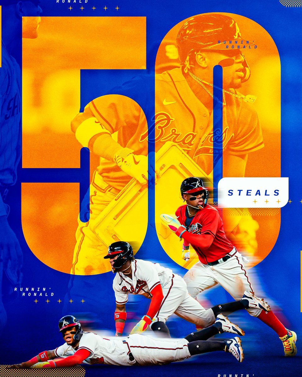 MLB's tweet photo. 50 stolen bases before August.

Ronald Acuña Jr. isn't slowing down. https://t.co/YajCQnS5SC