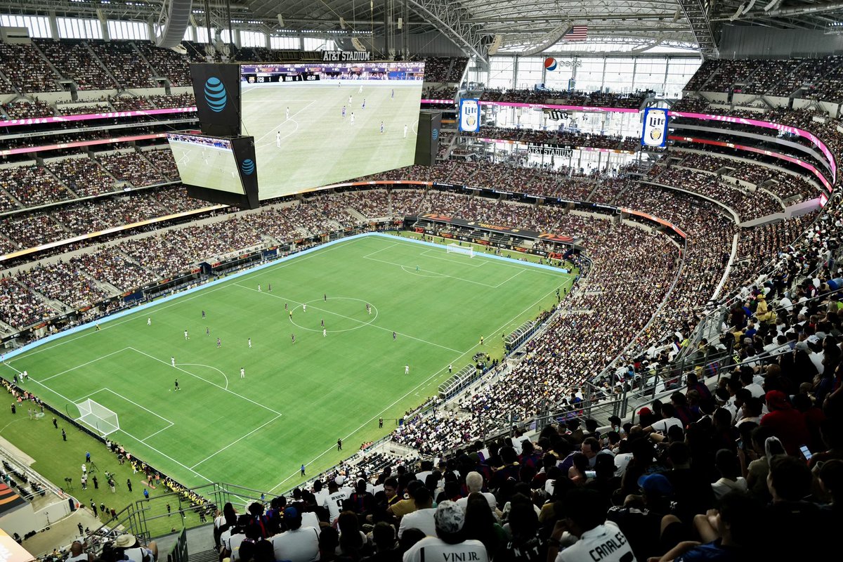ATTStadium's tweet photo. RECORD BREAKING EL CLASICO 🔥 

82,026 fans attended today’s game making it the largest for an El Clasico in the U.S. and the largest club soccer match in #ATTStadium history! 

@fcbarcelona | @realmadrid | @thesctour https://t.co/41GjcHZN3m