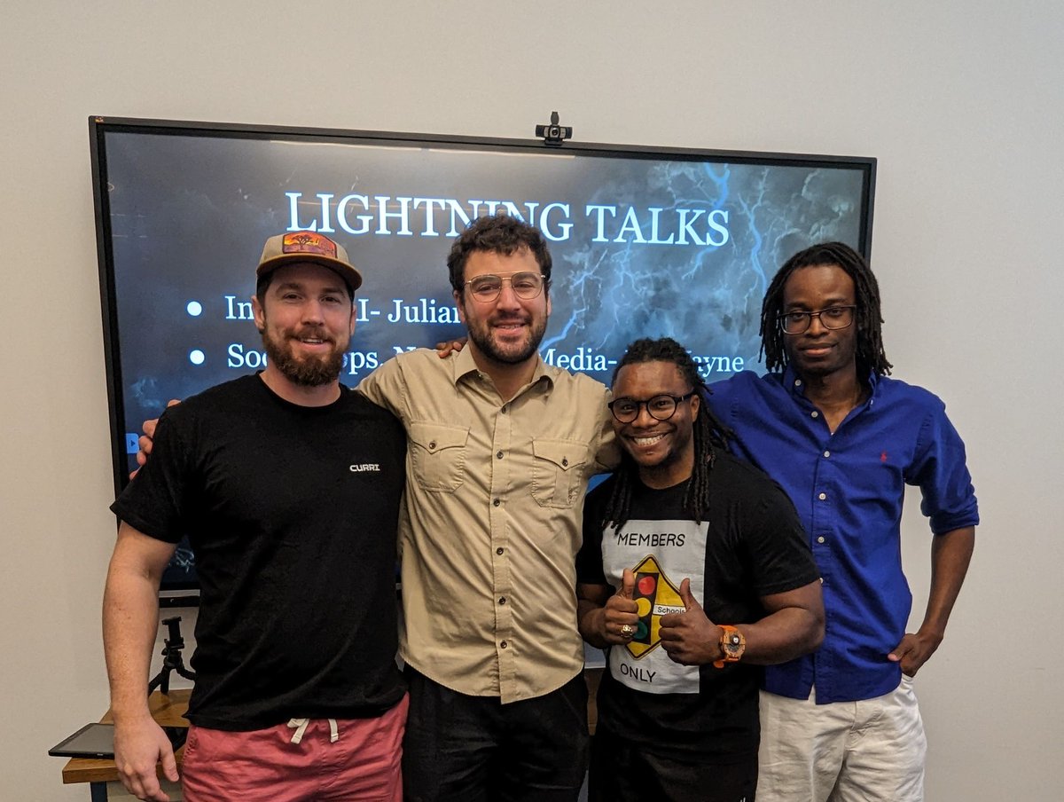 BmoreCodeCoffee's tweet photo. Our Summer Lightning Talks @betamore were a huge success!

We're so grateful to have such awesome speakers, Lamar Mills, @djwayne3, and Valentine Okundaye, sharing their expertise and insights with the whole community!

Double shoutout to Valentine Okundaye for organizing! https://t.co/XEw1eeGIc3