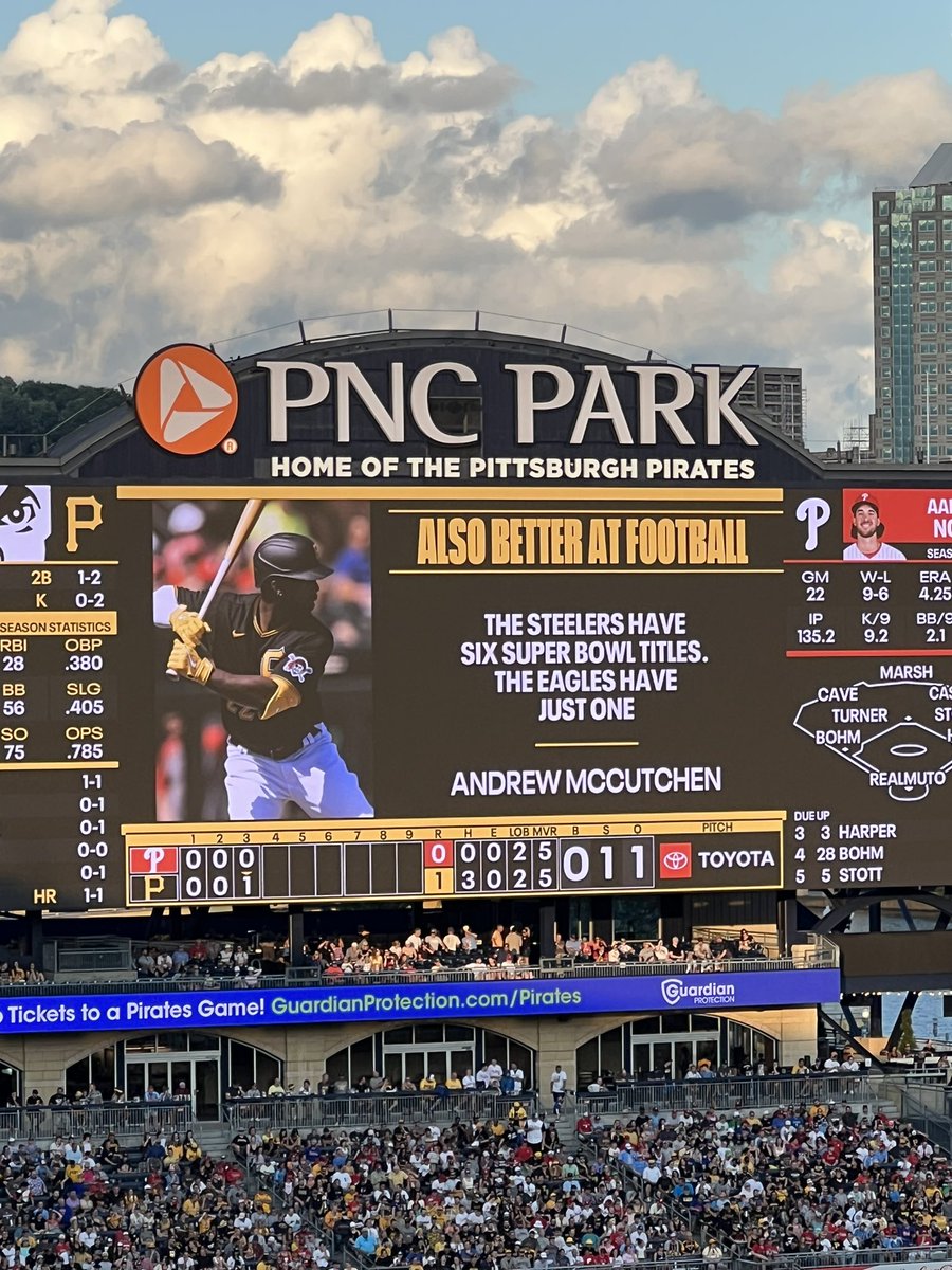 __thegrayarea's tweet photo. Philadelphia (as a whole) is being dogwalked by the Pirates scoreboard operator https://t.co/kjIFqwu3MI