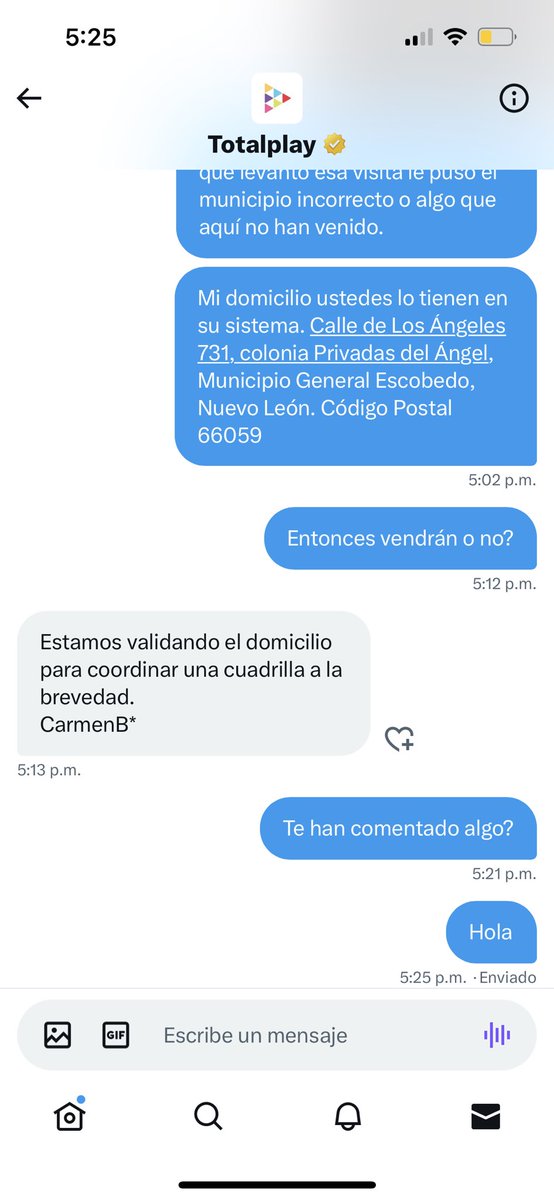 Pepe8606's tweet photo. @totalplaymx @Mixtli_Black @RicardoBSalinas No mientas @totalplaymx que en la Aplicación aún no asignan a un técnico y todavía no cambian el Municipio! Como es posible que mandes a tus técnicos a otro municipio teniendo tú en tu sistema mi domicilio correcto! @RicardoBSalinas NEFASTO SU SERVICIO DE ATENCIÓN AL CLIENTE https://t.co/CJ53kzGyKB