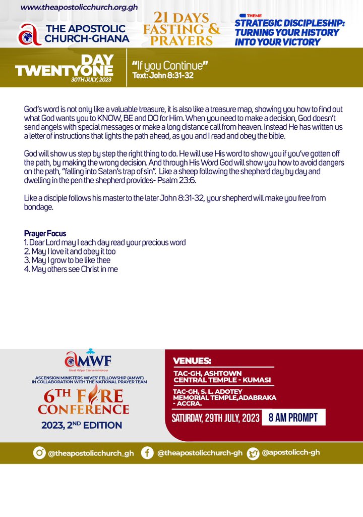 DAY 21 OF 21 DAYS FASTING AND PRAYERS || “IF YOU CONTINUE'.
#21DaysFastingAndPrayers
#July23
#DayTwentyOne
#StrategicDiscipleship