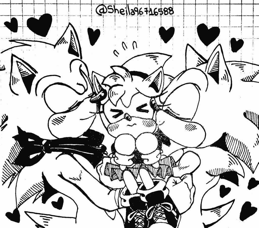 sonic the hedgehog, amy rose, and dark sonic (sonic) drawn by chinchila010