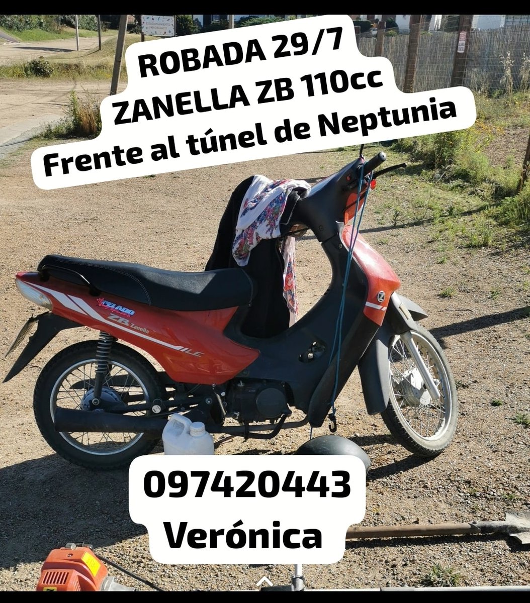 No ligo un soreteeeee

Robada a las 20HS frente al túnel de Neptunia
Matrícula AVL 1536

Agradezco compartír!

Ya está hecha la denuncia.