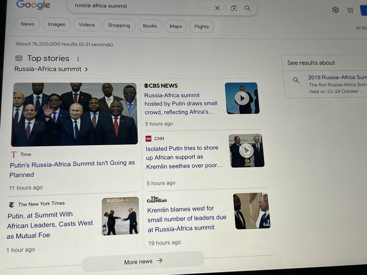 FiorellaIsabelM's tweet photo. Western media headlines on the Russia-Africa Summit say it was a failure…meanwhile…

✅ Delegations from 49 out of 55 countries in Africa show
✅ Russia will give free grain to African nations in need within months 
✅ African leaders remind Putin of their historic relationship going back to the Soviet Union, with Roland Lumumba, director of the Patrice Emery Lumumba Foundation saying, Russia treats Africa as equals 
✅ BRICS nations expand on de-dollarization
✅ African leaders ask Russia for aid in ousting foreign intervention, one being Libya 
✅ Summit ends with adoption of a 74-point document outlining the key areas of cooperation with Moscow, from trade and security to nuclear energy and climate change
✅ Additionally Vladimir Putin announced a 1.2 billion ruble (around $13 million) investment in African healthcare systems, & pledged between 25,000- 50,000 tons of grain each for Burkina Faso, Zimbabwe, Mali, Somalia, the Central African Republic, & Eritrea