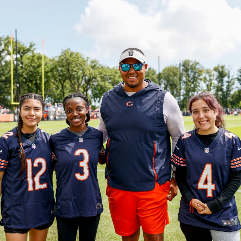ChicagoBears's tweet photo. "I just want to make history for girls flag football and take it as far as it lets me."

The first three girls in Illinois history to earn college scholarships to play flag football joined us at practice today 🙌