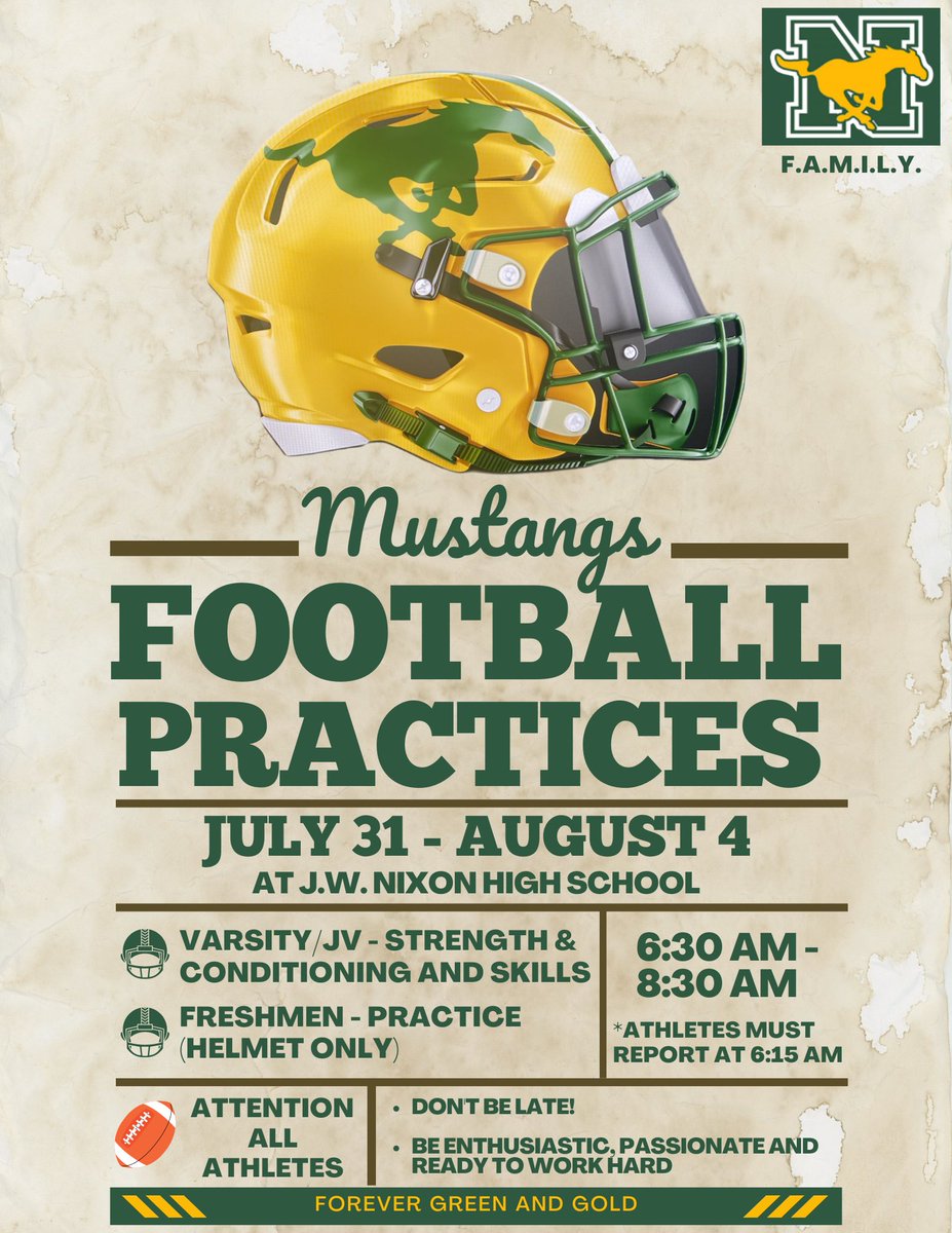 🚨Attention Mustangs🚨

Please see flyer for important information regarding upcoming football practices.

F.A.M.I.L.Y.