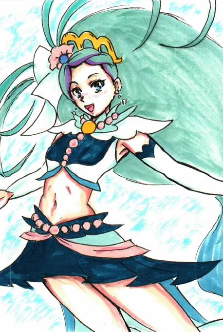 #プリキュア版深夜の真剣お絵描き60分一本勝負 お題「青のプリキュア」でキュアマーメイド。