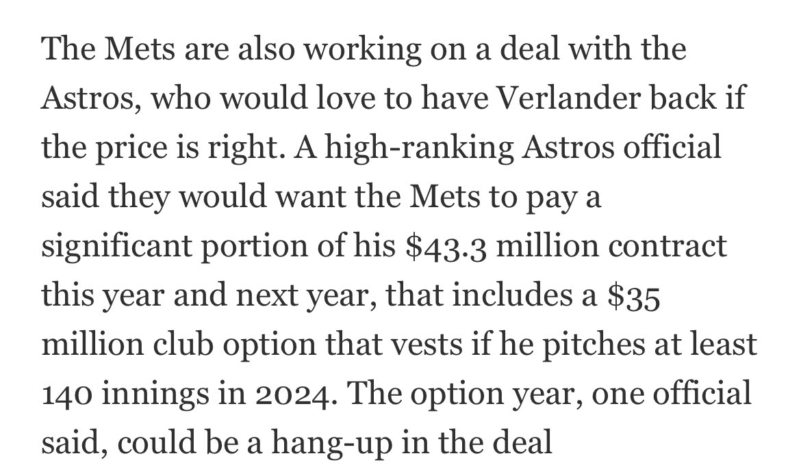 michaelschwab13's tweet photo. "The Mets are also working on a deal with the Astros, who would love to have Verlander back" per @BNightengale https://t.co/aprKaGQKlH