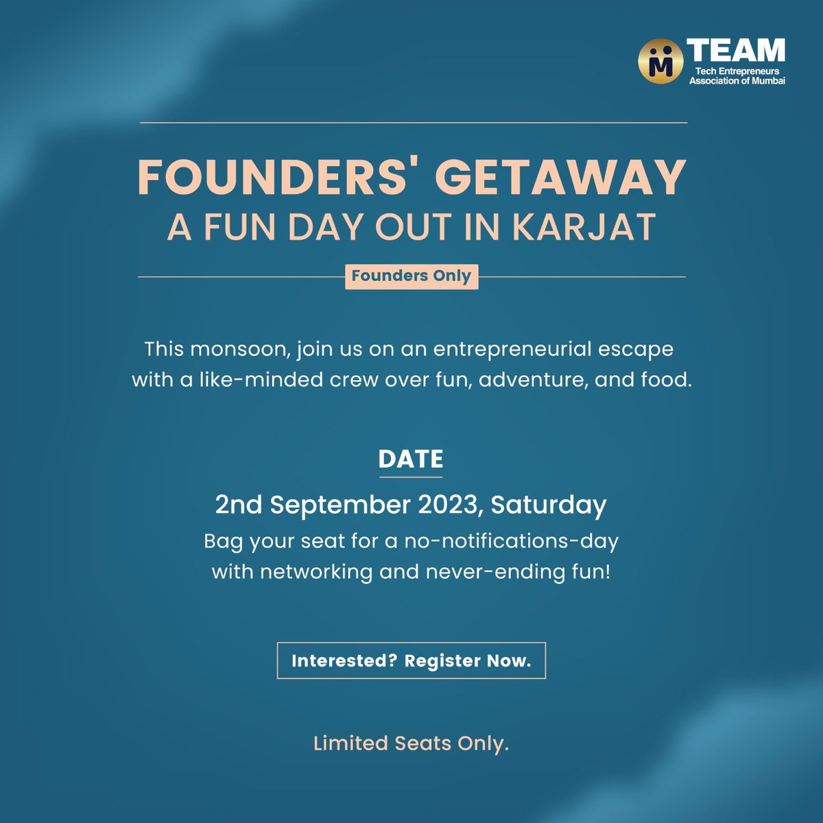 dhruvilsanghvi's tweet image. Did you just say this weather is too good to spend indoors working? Because we heard you! 

@mumbai_tech_ is inviting all founders to a delightful day out – a perfect blend of (net)work and play! Join us at a beautiful farmhouse in Karjat!