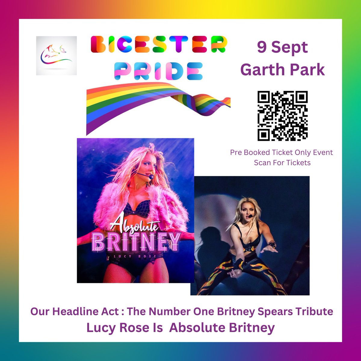 Announcing our headline act for BICESTER PRIDE in GARTH PARK on 9 SEPTEMBER The Number 1 Global BRITNEY SPEARS TRIBUTE 💋👇🏾👇🏽👇🏿💋 Lucy Rose Smith is ABSOLUTE BRITNEY This is a pre-booked only ticketed event EARLY BIRD TICKETS ON SALE NOW!!!