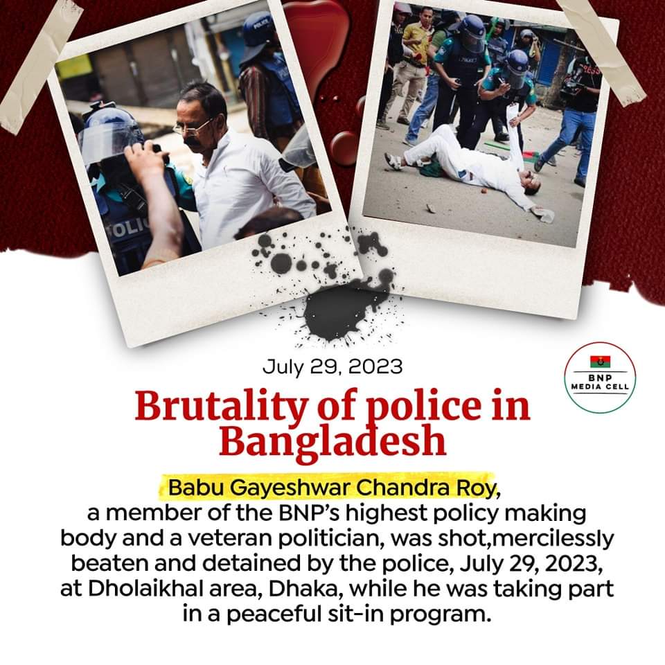 hmmonirbd24's tweet photo. Brytality of Police in #Bangladesh.

While taking part a peaceful protest demanding fare election to establish #democracy.
#BNP #StepdownHasina #TakeBackBangladesh #Dhaka https://t.co/eAFjkdbgLU