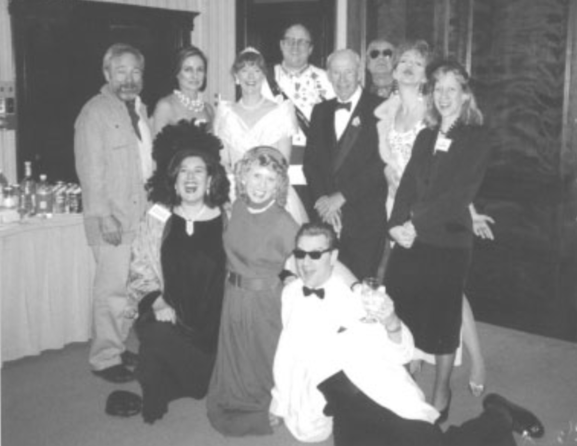 #TBT 1990s. Probably. Writers at play (and in a play) for a Mystery Weekend at Mohank Mountain House. Besides me with black plumage growing out of my head is Justin Scott, Peter Straub, Susan Straub. In BG with shades, could be Don Westlake. Always a grand time!