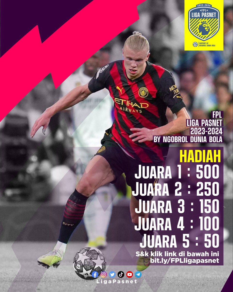 Liga Pasnet 2023-2024 segera dimulai, berikut list hadiahnya, kami mencari 5 manager terbaik di musim ini! Siapkan tim kamu, join ke link berikut bit.ly/FPLligapasnet dan follow <a href="/ngobduniabola/">NGOBROL DUNIA BOLA</a> ! Ojo kesuen, langsung gasss