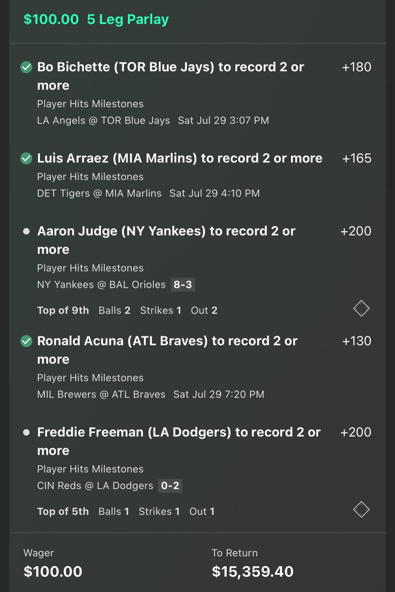 onlyparlays's tweet photo. If we get 2+ hits from Freddie Freeman, I’ll send $500 to 5 people ($100 each) who like/RT and drop some good vibes in the comments 🍀 https://t.co/LHgqtZN6Jm