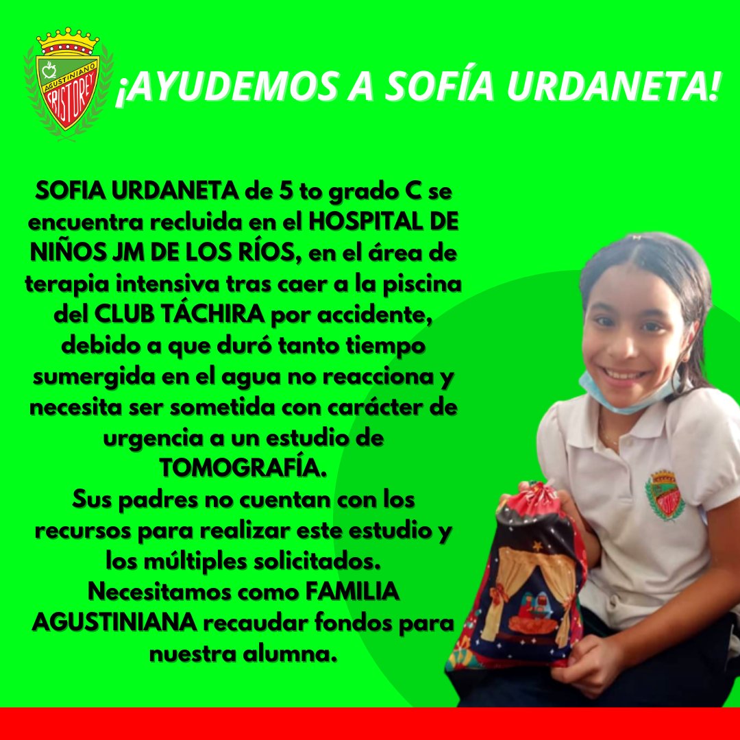 agustinianocr's tweet image. ¡AYUDEMOS A SOFÍA URDANETA! 🙏🏼❤️
Los datos de su representante son los siguientes:
Glori (Mamá de Sofia Urdaneta) 
0102 Banco de Venezuela
04242851122
V- 18809454