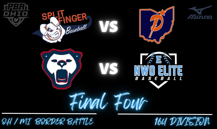 Prep Baseball Ohio Scouting Coverage (@prepbaseohscout) on Twitter photo 🏆PBR Ohio Michigan Border Battle🏆
16u Final 4 is set!
<a href="/splitfingerMI/">Splitfinger Baseball</a> - Tolfree VS <a href="/SKacirek/">Premier OH 14U Kacirek (Scott Kacirek - HC)</a>
<a href="/ReleaseBaseball/">Release Baseball</a> - Zawadzki VS <a href="/NWOElite20/">NWOElite Baseball Club</a> - Potkanowicz
#pbrbb 🏆PBR Ohio Michigan Border Battle🏆
16u Final 4 is set!
<a href="/splitfingerMI/">Splitfinger Baseball</a> - Tolfree VS <a href="/SKacirek/">Premier OH 14U Kacirek (Scott Kacirek - HC)</a>
<a href="/ReleaseBaseball/">Release Baseball</a> - Zawadzki VS <a href="/NWOElite20/">NWOElite Baseball Club</a> - Potkanowicz
#pbrbb