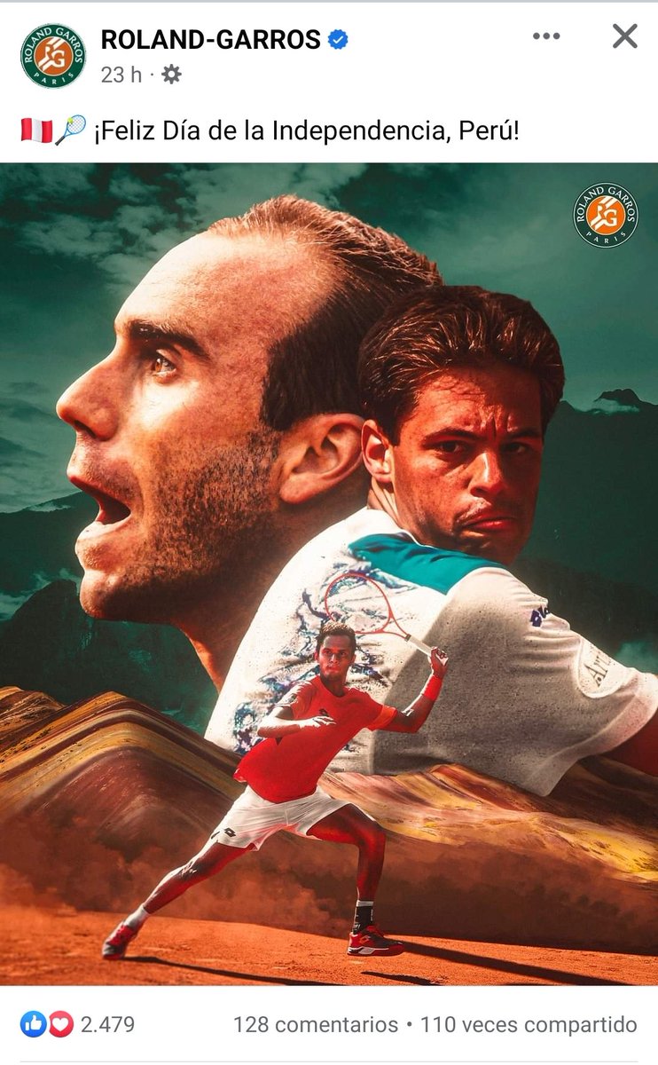lcarrillopinto's tweet photo. La imagen que publicó las redes oficiales de Roland Garros para felicitar a Perú por fiestas patrias. https://t.co/y1lui3eUQv