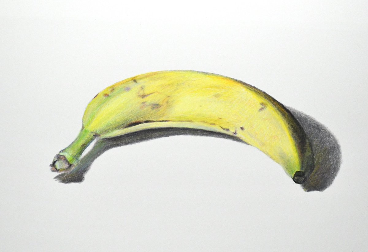 短時間で描いたバナナ。 1枚目、油彩。 2枚目、不透明水彩。 3