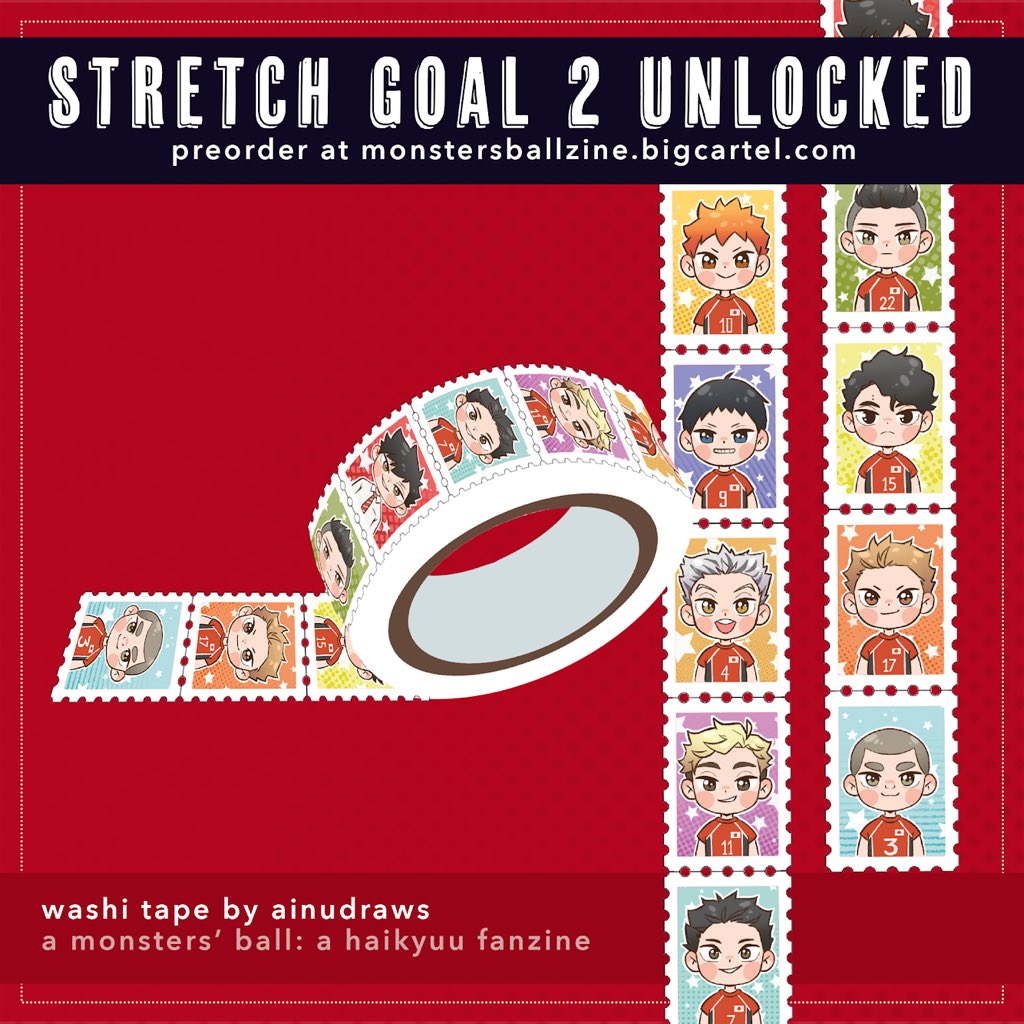 monsterballzine's tweet photo. STRETCH GOAL 2 HAS BEEN UNLOCKED!! 🔓✨🏐🥈

The stamp washi tape by @ainudraws will be included in the half and full bundles! You are all our champions, thank you so much for your support! 💪🌟

Preorder link in pinned — available until Aug 31! https://t.co/PpBMfu4dWf