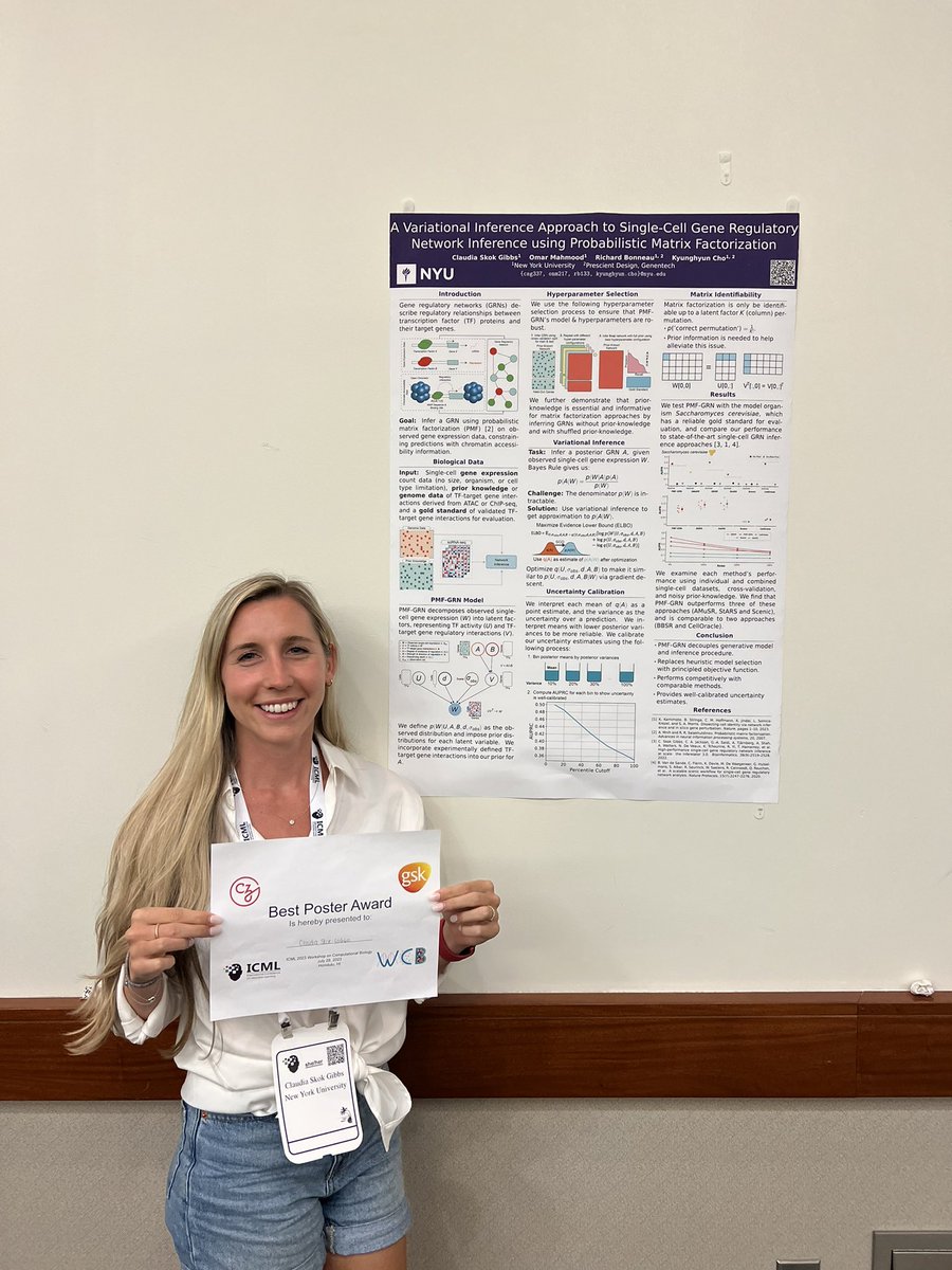 Claudia Skok Gibbs (@cskokgibbs) on Twitter photo So excited to share that we won the best poster award!! <a href="/icml_compbio/">ICML-Compbio-Workshop</a> #ICML
<a href="/omarnmahmood/">Omar Mahmood</a>, <a href="/RichBonneauNYC/">Richard Bonneau</a>, <a href="/kchonyc/">Kyunghyun Cho</a> So excited to share that we won the best poster award!! <a href="/icml_compbio/">ICML-Compbio-Workshop</a> #ICML
<a href="/omarnmahmood/">Omar Mahmood</a>, <a href="/RichBonneauNYC/">Richard Bonneau</a>, <a href="/kchonyc/">Kyunghyun Cho</a>