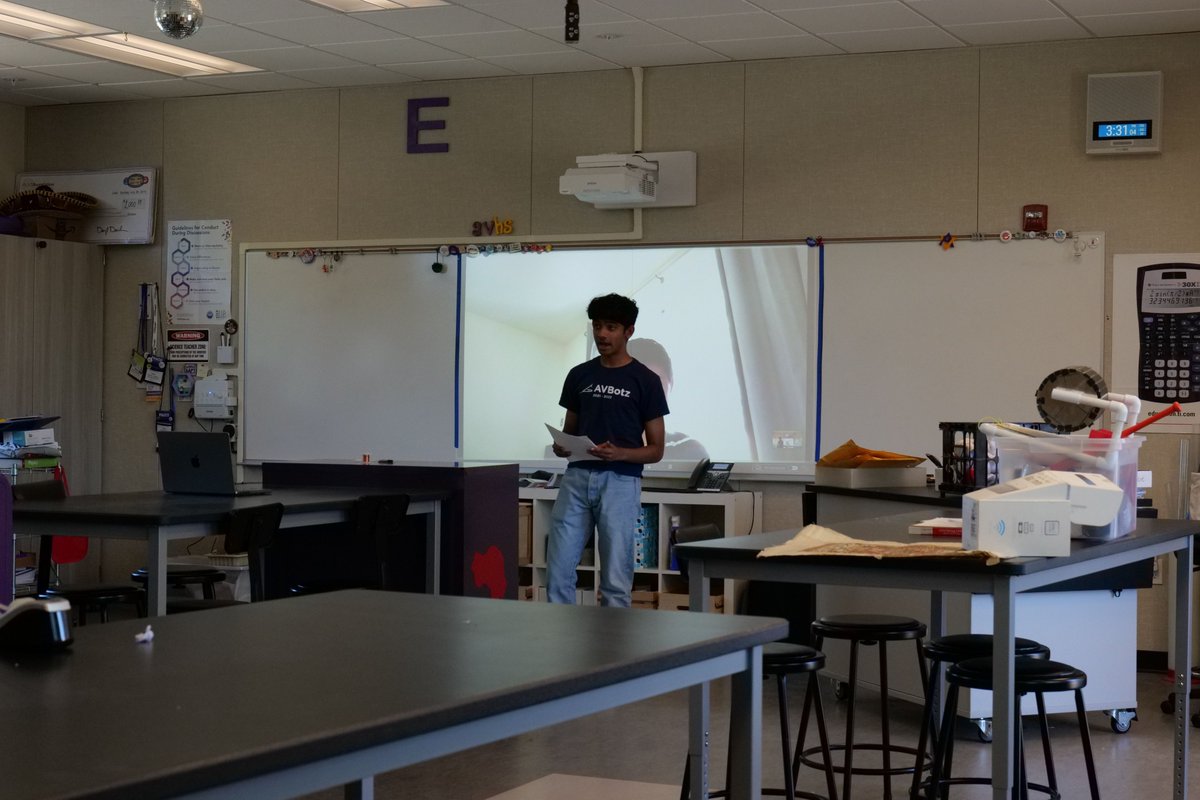 AVBotz's tweet photo. Day 54: Elections &amp; Another Late Night

Photo 1: Future president, Angad Bhargav, giving his speech 

Photo 2: Midnight grind

Photo 3: Craig running DHD task in the simulator 

Photo 4: Eaton installing a new PCB for the MCU 

See you tomorrow! https://t.co/htYlI2fU6K