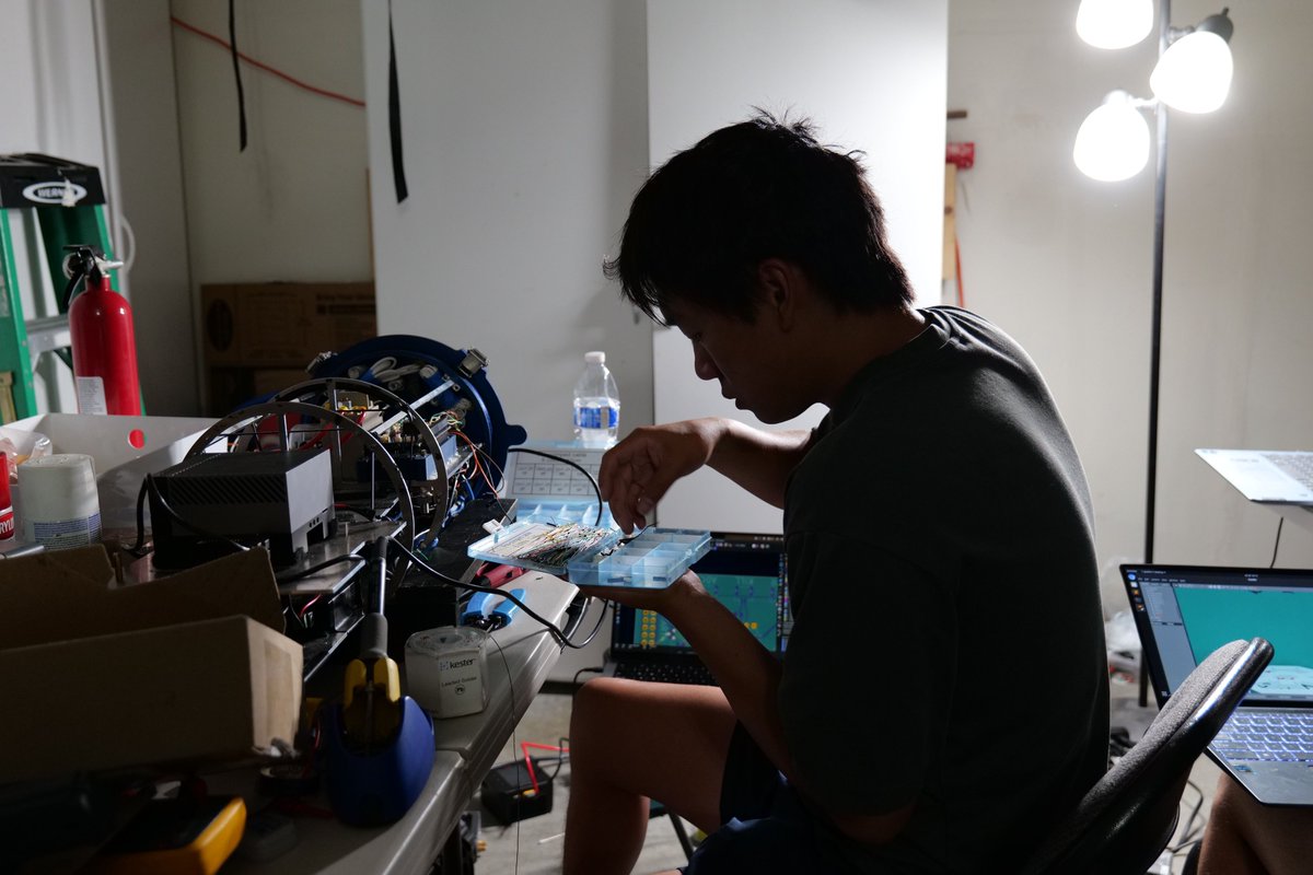 AVBotz's tweet photo. Day 54: Elections &amp; Another Late Night

Photo 1: Future president, Angad Bhargav, giving his speech 

Photo 2: Midnight grind

Photo 3: Craig running DHD task in the simulator 

Photo 4: Eaton installing a new PCB for the MCU 

See you tomorrow! https://t.co/htYlI2fU6K