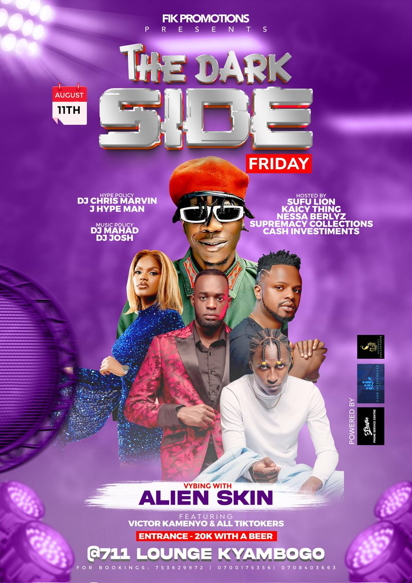 KaicyThing's tweet photo. On your calendar there is 11th of August, it'll be a Friday, kimenke shall be with us at #DarksideFriday @711Lounge @AlienSkinUg #victorKamenyo and your favorite ticktockers. https://t.co/jo3QsOx8qu