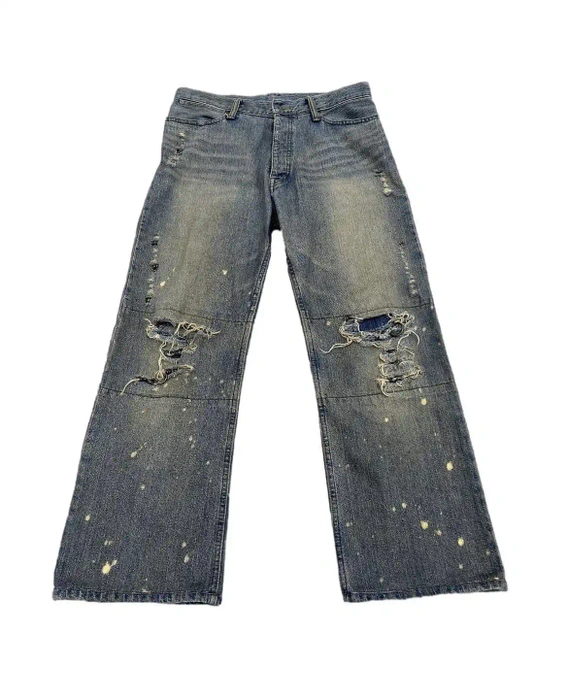 avlek5's tweet photo. IfSixWasNine Mudmaxes
Size Men's / US 30 (fits 30 - labeled 26)
Rare wide variant.  Features pierced ends - all of which are perfectly intact / skull hardware on back pockets.
$725 obo https://t.co/Qu9iSDXUk5