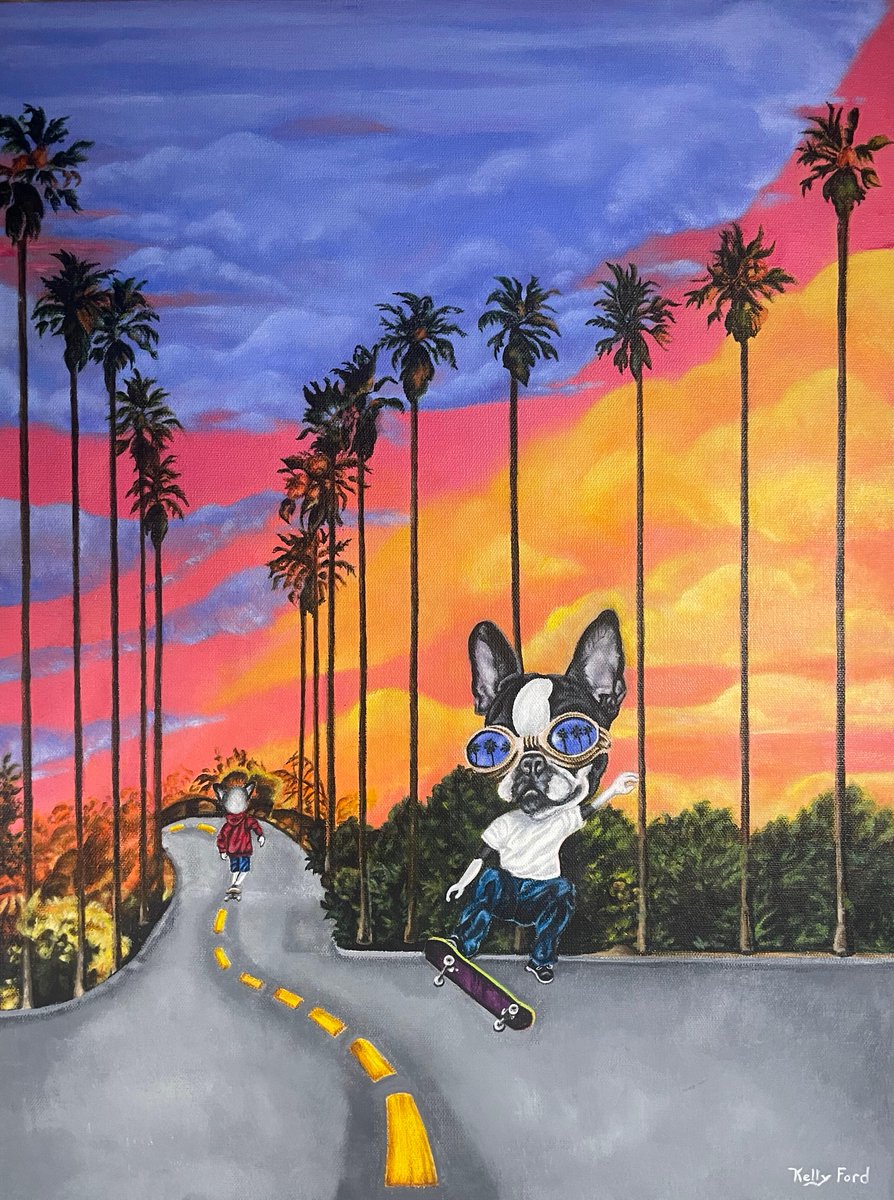 Boston Terrier Skateboarder! Prints available at KellysArtWorkDesigns.etsy.com