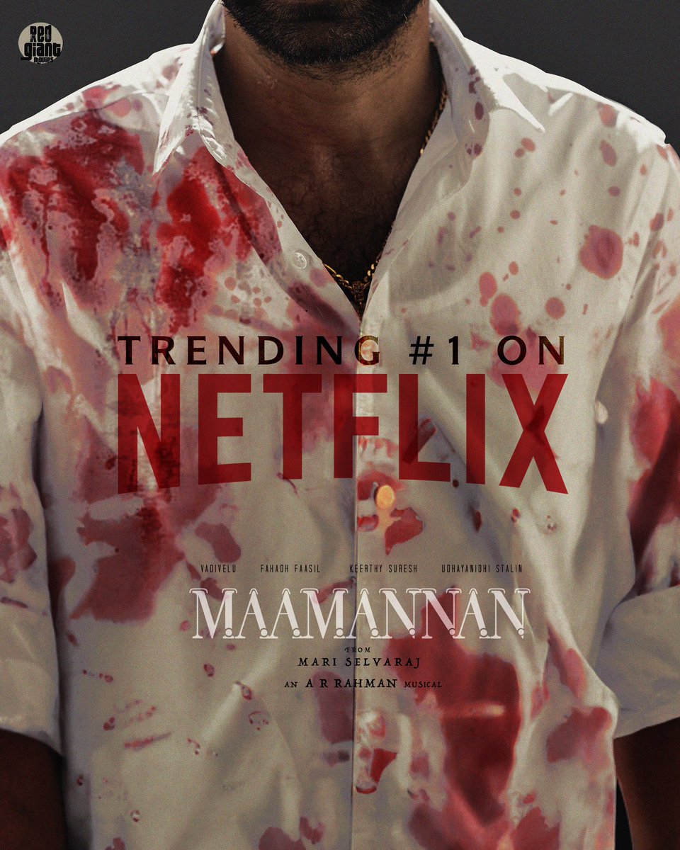 mari_selvaraj's tweet photo. Even those drops of blood that were shed rejoice #Maamannan 

Trending #1in India on #Netflix 
#MaamannanBlockbuster 

@Udhaystalin  @RedGiantMovies_ @KeerthyOfficial #Vadivelu @arrahman #FahadhFaasil @thenieswar @editorselva @dhilipaction @kabilanchelliah @kalaignartv_off @MShenbagamoort3 @SonyMusicSouth @NetflixIndia @teamaimpr