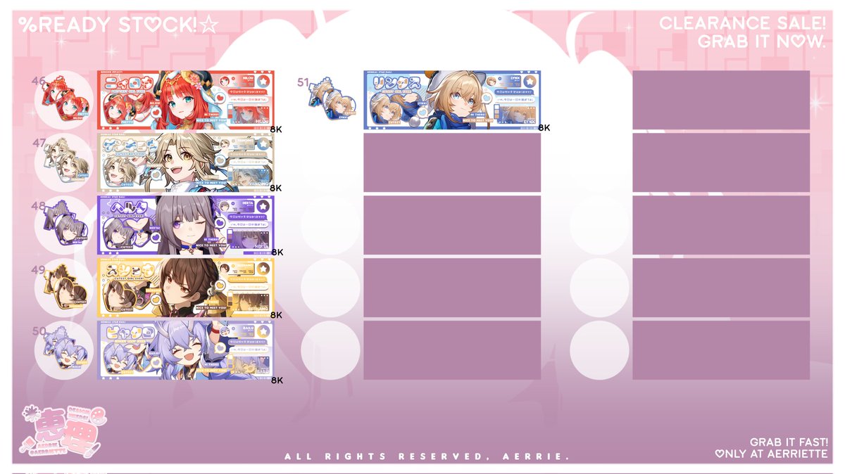 ✮. rts are highly appreciated! ໒꒰ྀི´ ˘ ` ꒱ྀིა

hii, aerrie lagi clearance sale besar besaran nih, semua harga tertera di foto ya. untuk order, bsa langsung sebutin aja mau nomor yg berapaaa. untuk payment bisa via all e-wallet + qris, yuk jajan? 

#zonaba #zonauang