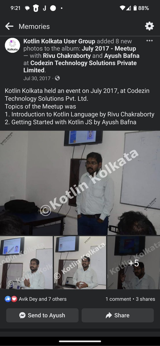 rivuchakraborty's tweet image. A FB memory reminded me that 6 years ago today @KotlinKolkata had talks on Kotlin/JS.
I was repeatedly giving intro to #kotlin and #Coroutines back then.

We&apos;ve come a long way since then.