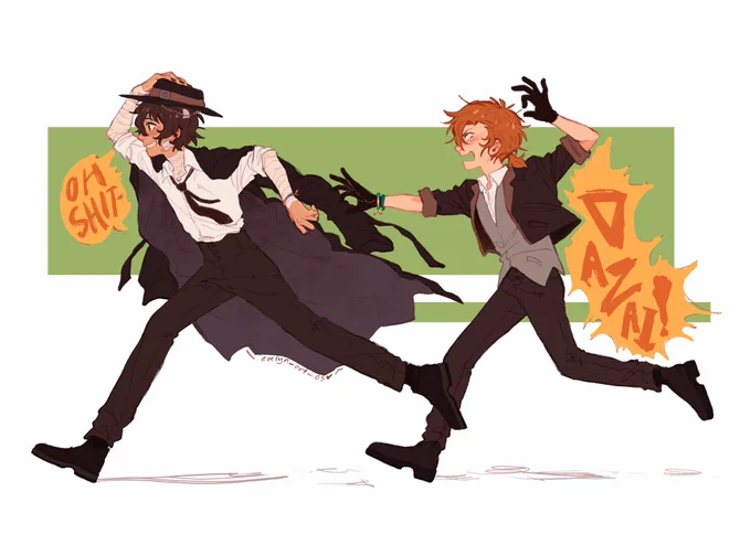 dazai chuuya 15 manga redraws + a random doodle  I'm insane